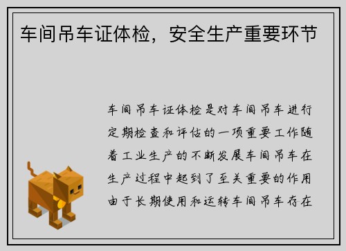 车间吊车证体检，安全生产重要环节